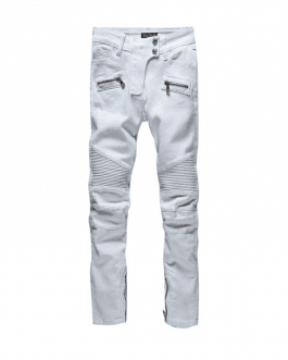 Balmain White Moto Biker Low Rise Zippered Skinny Jeans