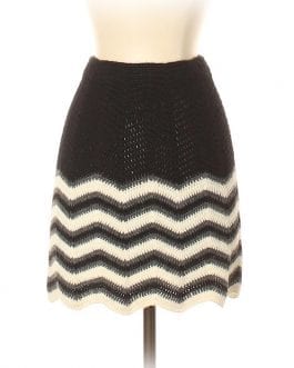 Nellik Black/White Vintage Alpaca Knit Chevron Striped Skirt