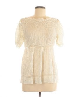 BCBGMAXAZRIA Silk Eyelet Lace Embroidered Cold Shoulder Empire Waist Blouse Ivory Top