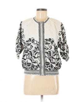 Chico’s White/Black Floral Embroidered Linen Jacket