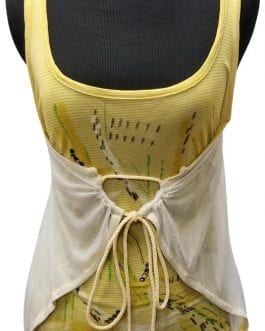 OHDD Yellow White Vintage String Tie Designer Shirt Tank Top/Cami