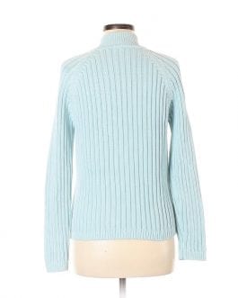 Talbots Blue Rib Knit Cotton Mock Neck Sweater Jacket Cardigan