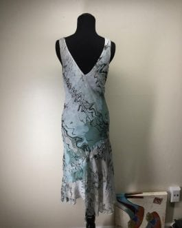 To the Max – Aqua Blue Watercolor Asymmetric Chiffon Midi Sleeveless Night Out Dress