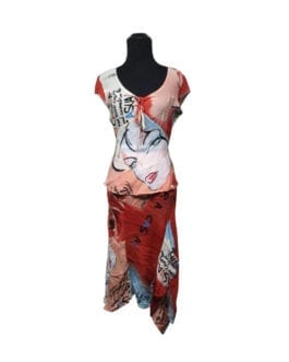 On The Road Vintage 2Pc Graphic Asymmetric Skirt Night Out Dress