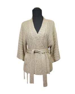 Classiques Entier Tan Kimono Waffle Knit Sleeve Wrap Sweater Cardigan