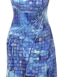 Carlos Miele Blue Silk Chiffon Printed Asymmetric Night Out Dress