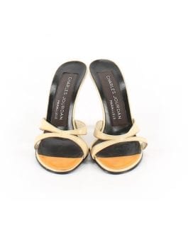 Charles Jourdan Beige/Cream/Ivory Vintage Leather Slide Sandals