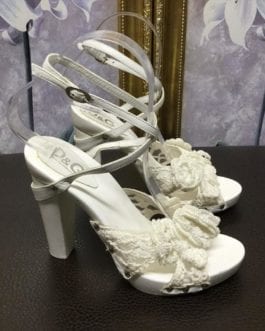 Dolce & Gabbana White Crochet Ankle Wrap Sandals