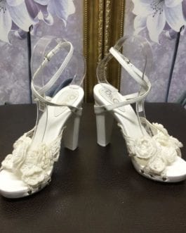 Dolce & Gabbana White Crochet Ankle Wrap Sandals
