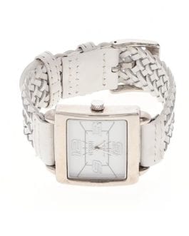 Ecclissi White/Silver Sterling Braided Leather Bracelet Watch