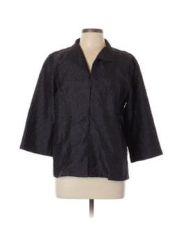Eileen Fisher Kimono Silk Sleeve Crinkle Blouse Black Top