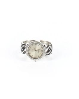 Gruen Silver/Black Crystal Zebra Stripe Enamel Cuff Bracelet Watch