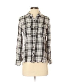 Vince Camuto Black/White Two By Plaid Shirt Button-down Top