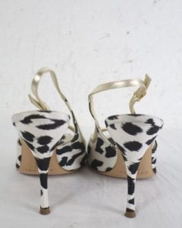 Casadei Black/White Animal Print Peep Toe Slingback Heels Pumps Sz 8.5