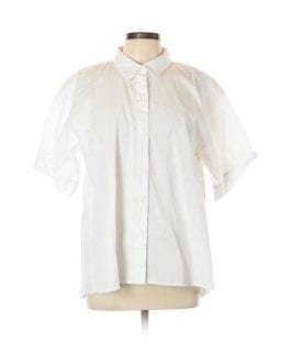 Vince Camuto White Short Sleeve Collared Shirt Blouse Button-down Top