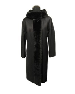 Vintage Black Dress Coat w/Chinchilla Fur Accents sz Med