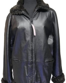 Angelina Black Vintage Reversible Genuine Leather/Faux Fur Coat Jacket