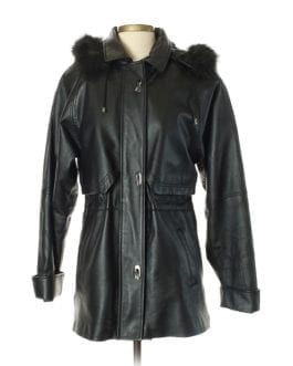 Croft & Barrow Black Lined Heavy Leather Parka/Coat Sm Coat SZ 6 (S)