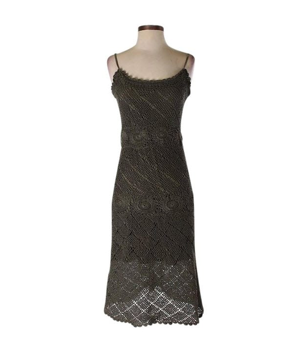 Athleta Olive Green Crochet Knit Midi Sundress Short Casual Dress