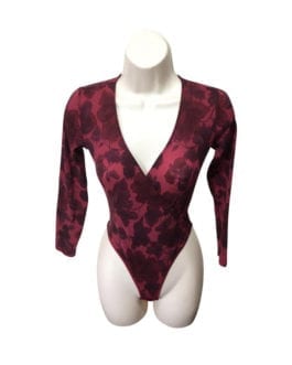 Cosabella Vintage Floral Knit Wrap Bodysuit Burgundy Red Top