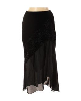 Sharagano Black Vintage High Low Asymmetric Velvet/Chiffon Skirt Sz M