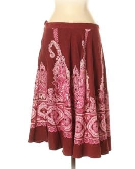 Angie Burgundy Red Corduroy Floral Sequin Skirt