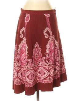 Angie Burgundy Red Corduroy Floral Sequin Skirt