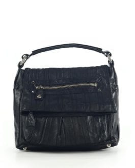 Betsey Johnson Foldover Flap Black Leather Shoulder Bag