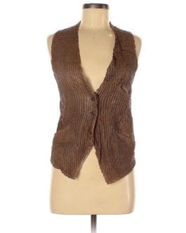 Transit Par Such Brown Textured Leather/Linen Knit Vest
