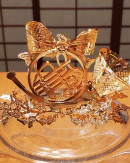 Vintage 1997 Danbury Mint French Horn Christmas Ornament in Gold Brass