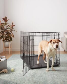 Amazon Basics Foldable Metal Wire Dog Crate with Tray, Double Door, 48 x 30 x 32.5 Inches