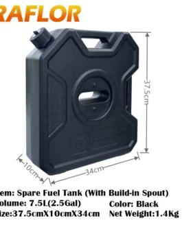 7.5L Fuel Gas Can Water Tank For Jeep Wrangler JK JL & Gladiator JT Door Mount