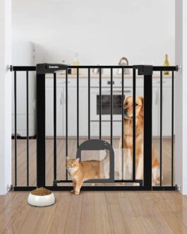 Babelio Upgraded Baby Gate with Cat Door, 29-43″ Auto Close Durable Dog Gate for Home