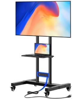 Greenstell TV Stand with Power Outlet, Mobile TV Cart on Wheels