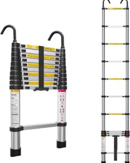 10.5ft Telescoping Ladder, Multi-Purpose Collapsible with Hook, Aluminum Extension for Home