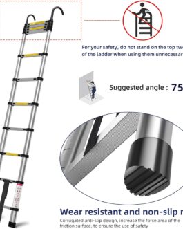10.5ft Telescoping Ladder, Multi-Purpose Collapsible with Hook, Aluminum Extension for Home