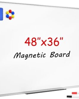 Magnetic Dry Erase Whiteboard 48x36in 4×3 Large Silver Aluminum Frame Wall-Mount