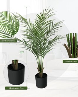 Artificial Areca Palm Tree 3FT Tropical Plant with Realistic Artificial Leaves
