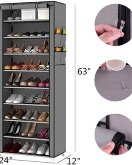 Large Shoe Rack with Dustproof Cover Closet Storage Cabinet Organizer 9 Tiers
